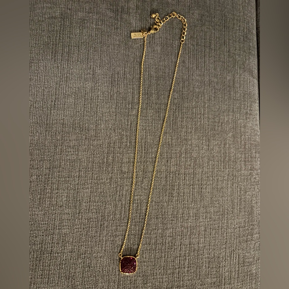 Kate Spade Red Glitter Confetti Cause A Stir Square Pendant Gold Necklace- NWOT